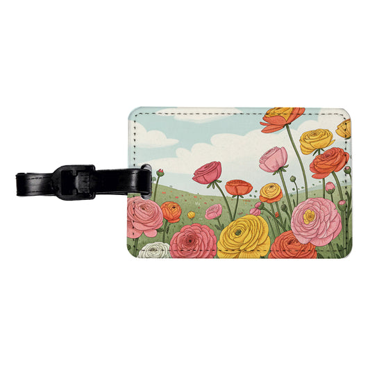 Field Of Ranunculus Flowers Travel Faux Leather Luggage Tag