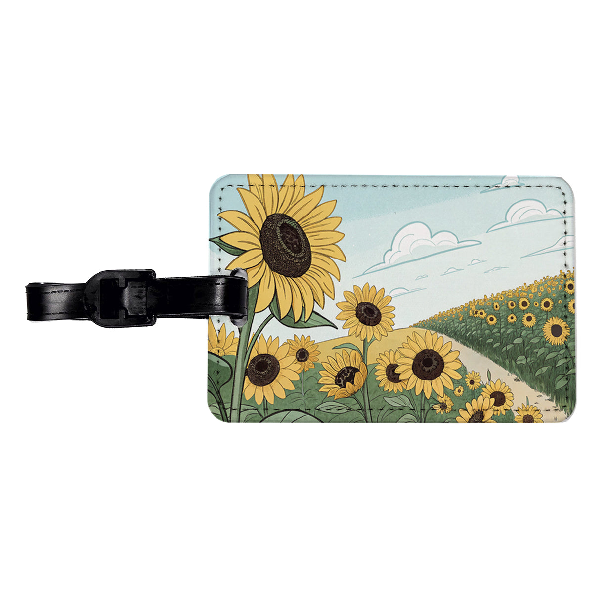 Field Of Sunflowers Flowers Travel Faux Leather Luggage Tag