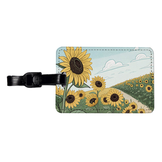 Field Of Sunflowers Flowers Travel Faux Leather Luggage Tag