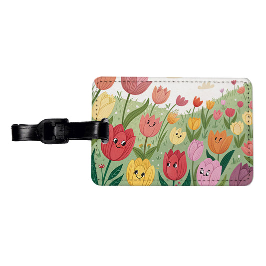 Field Of Tulips Flowers Travel Faux Leather Luggage Tag