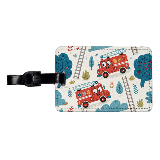Firetrucks Cartoon Style Travel Faux Leather Luggage Tag