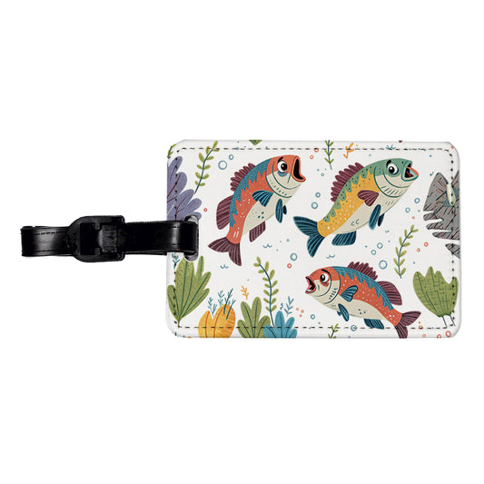 Fish Fishing Cute Cartoon Travel Faux Leather Luggage Tag
