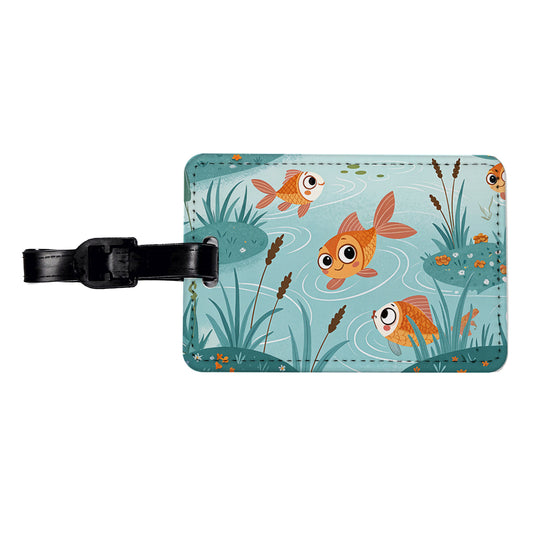 Gold Fish Swimming In Pond Travel Faux Leather Luggage Tag