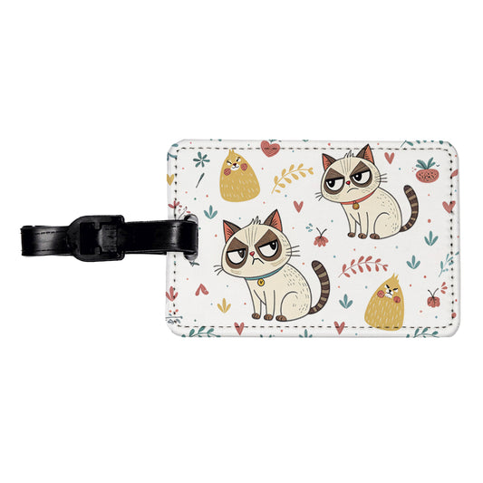 Grumpy Persian Kitties Cats Travel Faux Leather Luggage Tag
