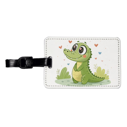 Kawaii Alligator Crocodile Love Hearts Travel Faux Leather Luggage Tag