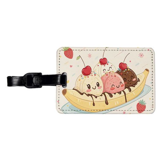 Kawaii Banana Split Ice Cream Travel Faux Leather Luggage Tag