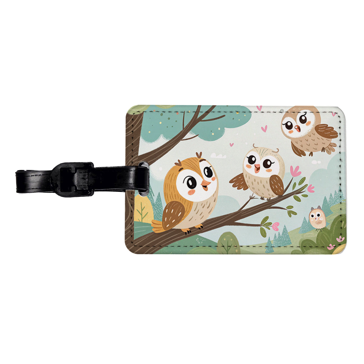 Kawaii Barn Owls Travel Faux Leather Luggage Tag