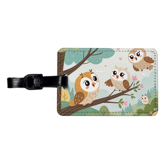 Kawaii Barn Owls Travel Faux Leather Luggage Tag