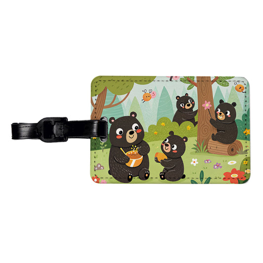 Kawaii Black Bears Travel Faux Leather Luggage Tag