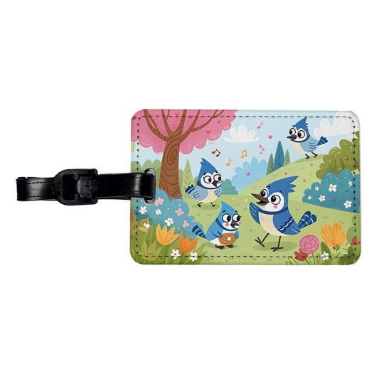 Kawaii Blue Jays Birds Travel Faux Leather Luggage Tag