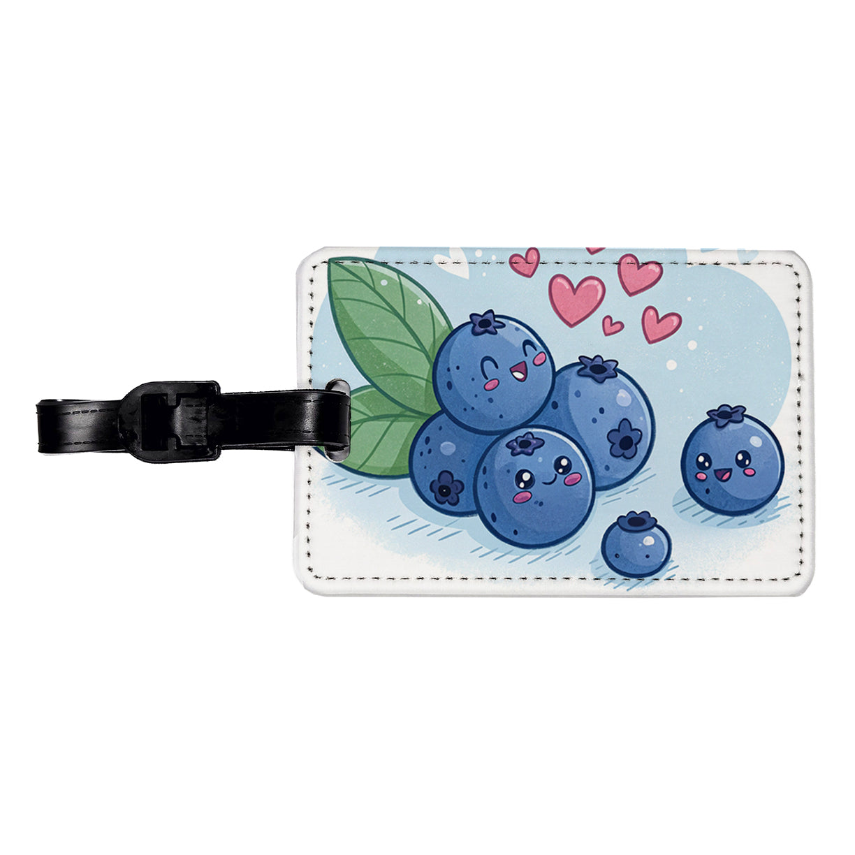 Kawaii Blueberries And Hearts Travel Faux Leather Luggage Tag