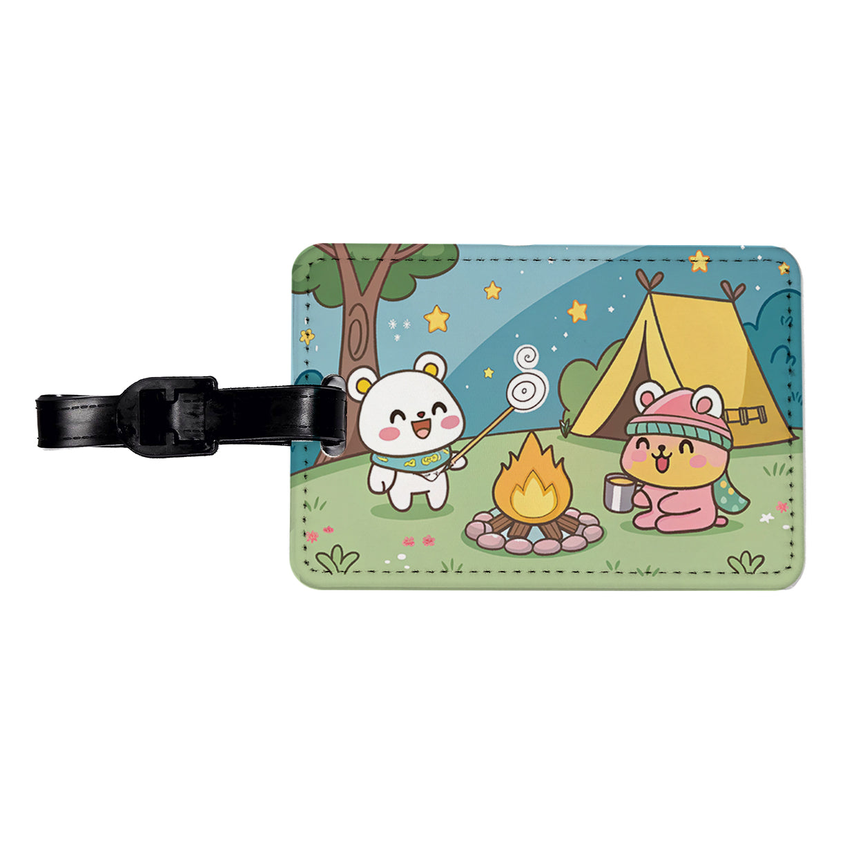 Kawaii Camping Campfire Tent Travel Faux Leather Luggage Tag