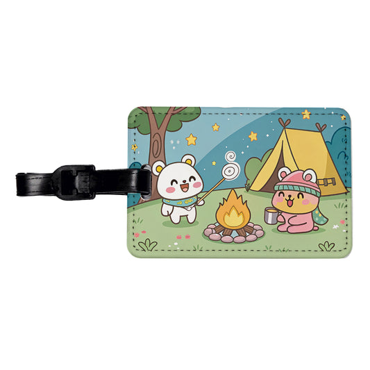 Kawaii Camping Campfire Tent Travel Faux Leather Luggage Tag