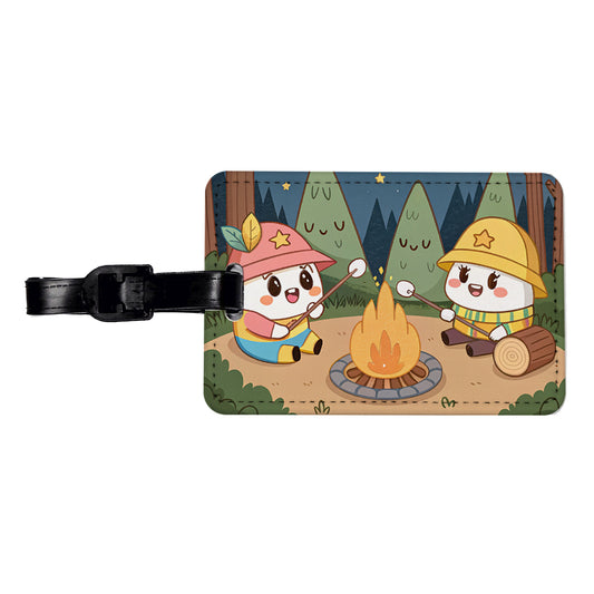 Kawaii Camping Roasting Marshmallows Travel Faux Leather Luggage Tag