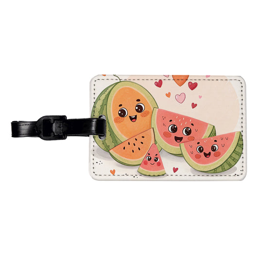 Kawaii Cantaloupes Watermelon Hearts Travel Faux Leather Luggage Tag