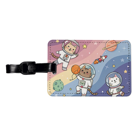 Kawaii Cat Astronauts Travel Faux Leather Luggage Tag