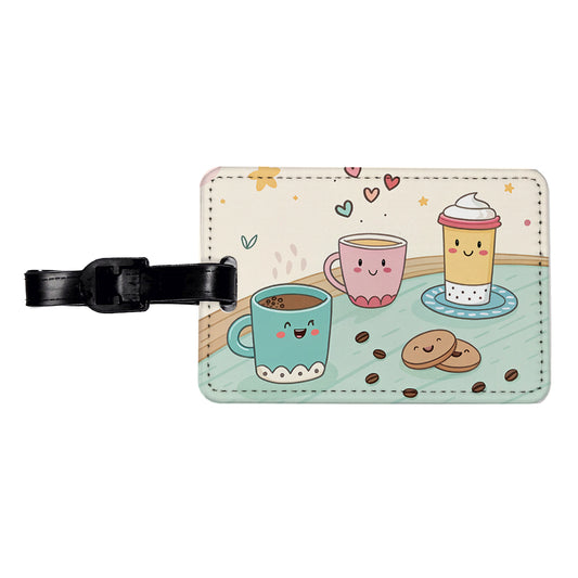 Kawaii Coffee Cups Latte Cappuccino Travel Faux Leather Luggage Tag