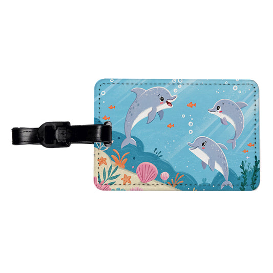 Kawaii Dolphins Travel Faux Leather Luggage Tag