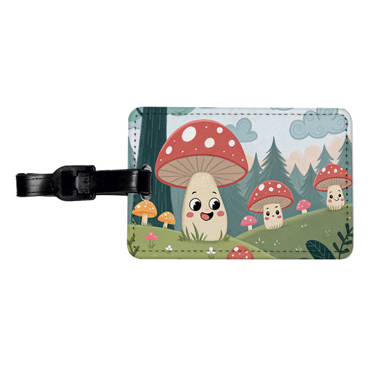 Kawaii Forest Mushrooms Travel Faux Leather Luggage Tag