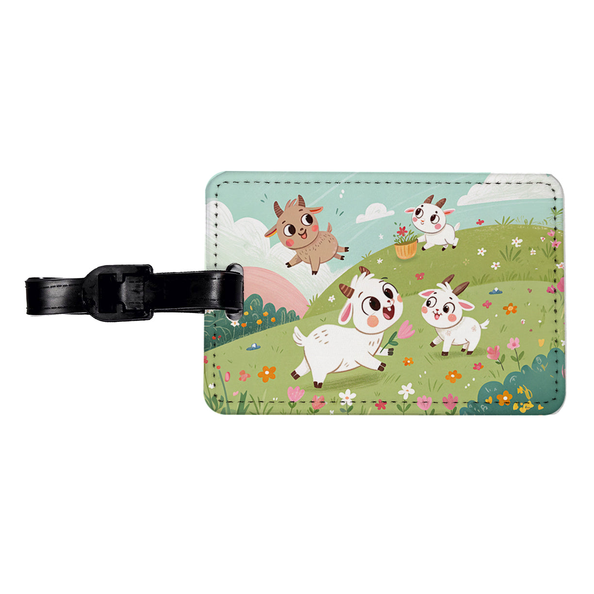Kawaii Goats Travel Faux Leather Luggage Tag
