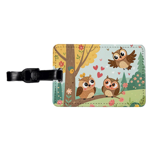 Kawaii Great Horned Owls Travel Faux Leather Luggage Tag