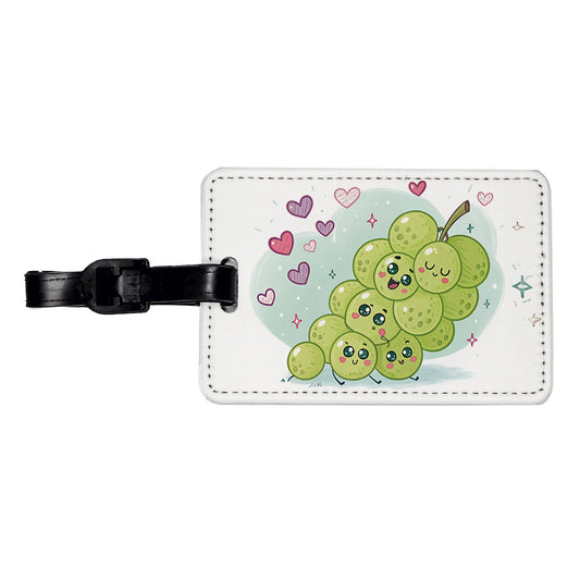 Kawaii Green Grapes And Hearts Travel Faux Leather Luggage Tag
