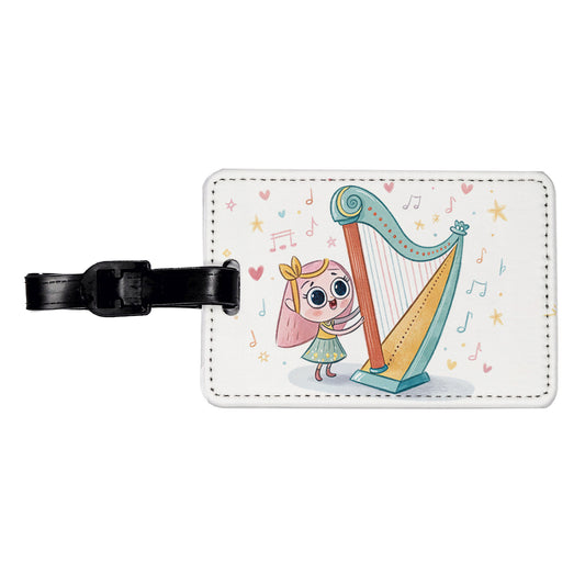 Kawaii Harp Music Travel Faux Leather Luggage Tag
