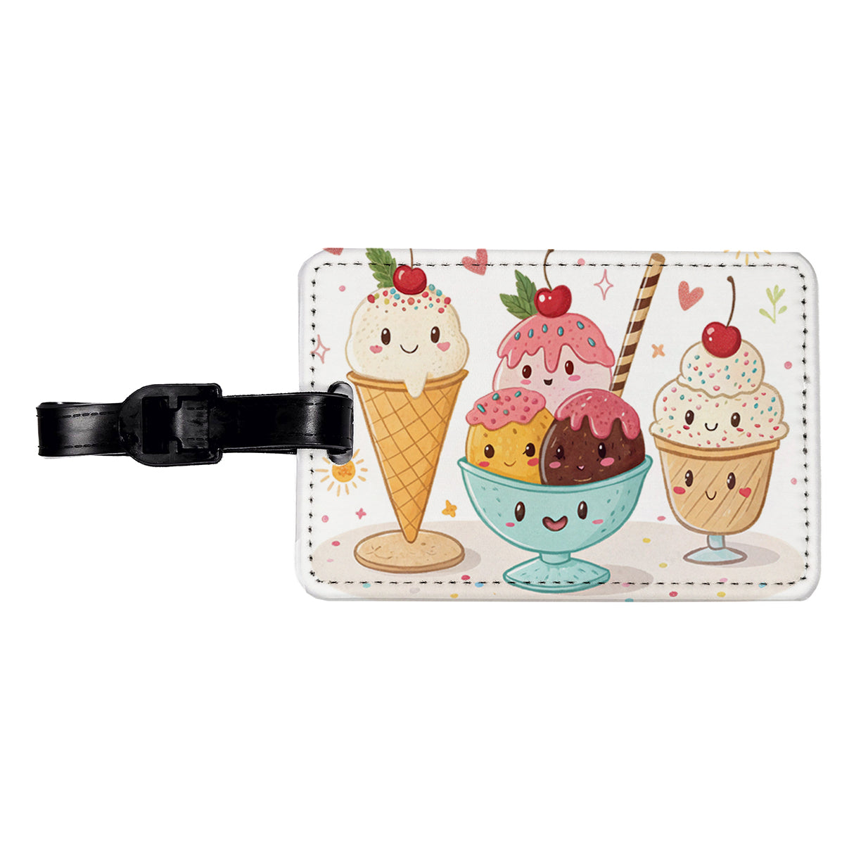 Kawaii Ice Cream Sundaes Travel Faux Leather Luggage Tag