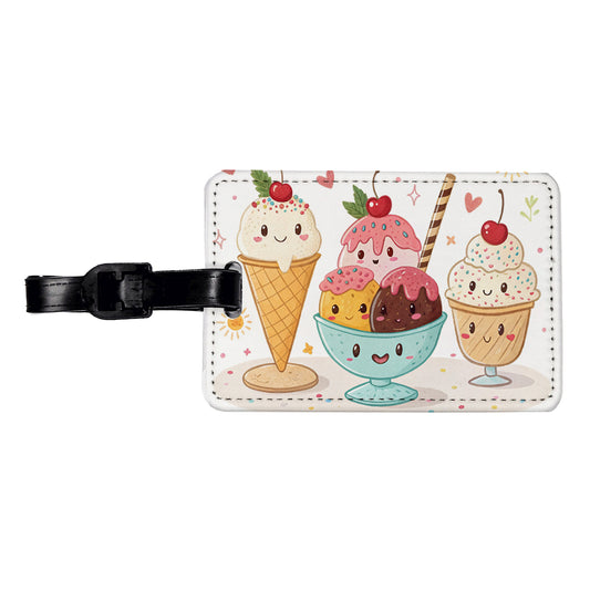 Kawaii Ice Cream Sundaes Travel Faux Leather Luggage Tag