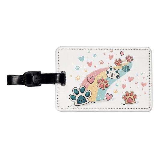 Kawaii Paw Prints And Hearts Sty Travel Faux Leather Luggage Tag