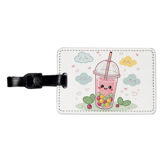 Kawaii Pink Boba Bubble Tea Travel Faux Leather Luggage Tag