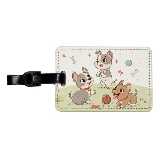Kawaii Pitbulls Dogs Travel Faux Leather Luggage Tag