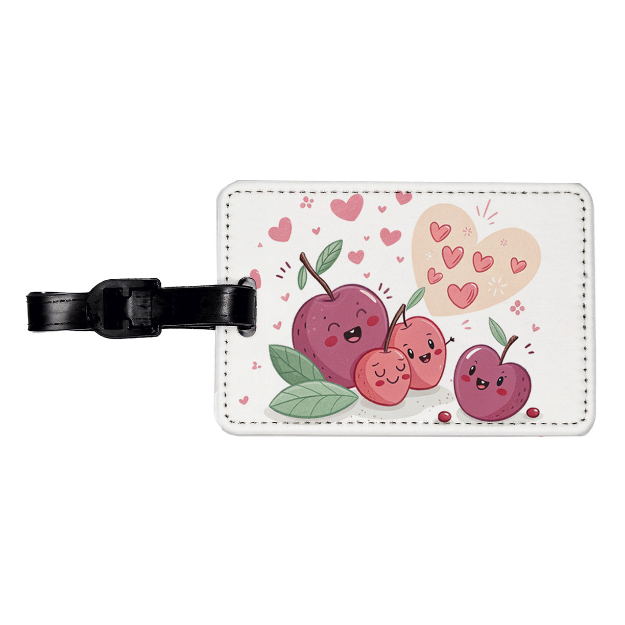Kawaii Plums And Hearts Travel Faux Leather Luggage Tag