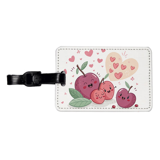 Kawaii Plums And Hearts Travel Faux Leather Luggage Tag