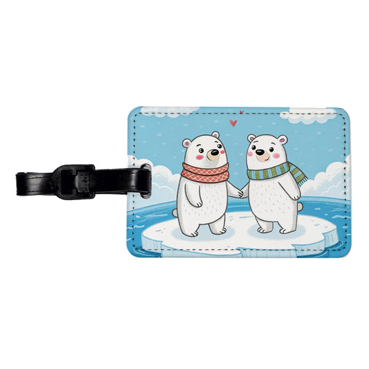 Kawaii Polar Bears In Love Valentine's Day Travel Faux Leather Luggage Tag
