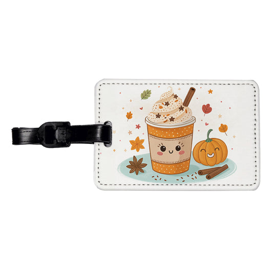 Kawaii Pumpkin Spice Latte Coffee Travel Faux Leather Luggage Tag