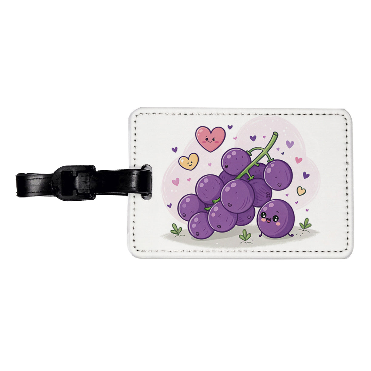 Kawaii Purple Grapes And Hearts Travel Faux Leather Luggage Tag