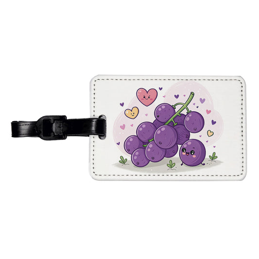 Kawaii Purple Grapes And Hearts Travel Faux Leather Luggage Tag