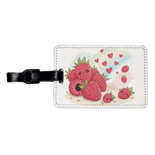 Kawaii Raspberries And Hearts Travel Faux Leather Luggage Tag