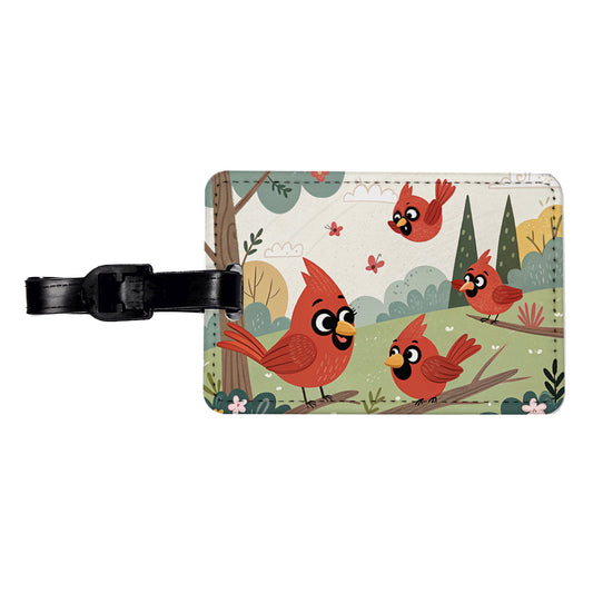 Kawaii Red Cardinals Birds Travel Faux Leather Luggage Tag