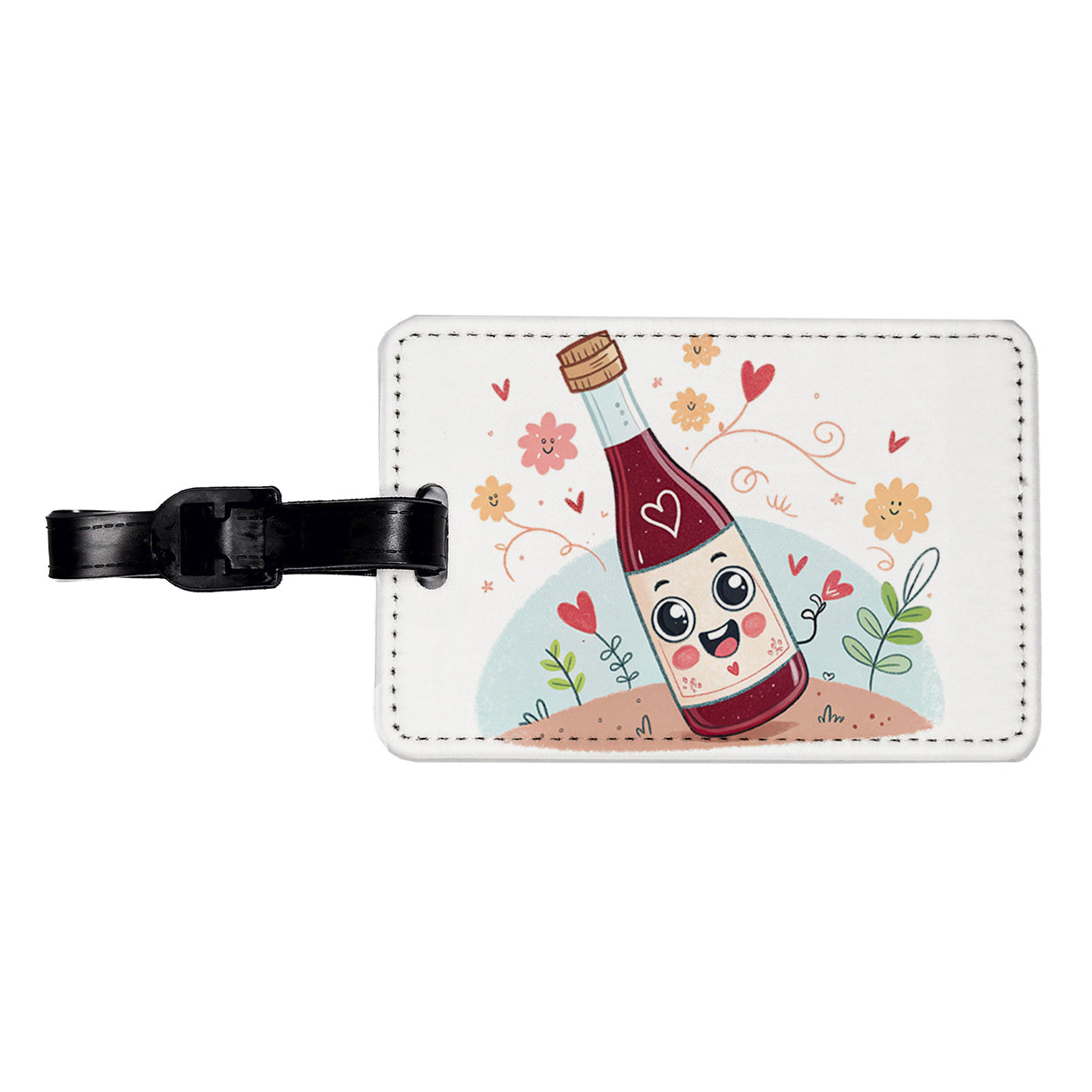 Kawaii Red Wine Alcohol Travel Faux Leather Luggage Tag