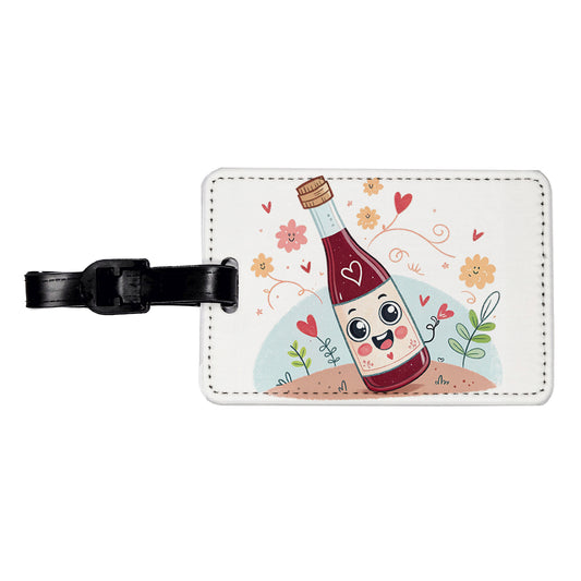 Kawaii Red Wine Alcohol Travel Faux Leather Luggage Tag