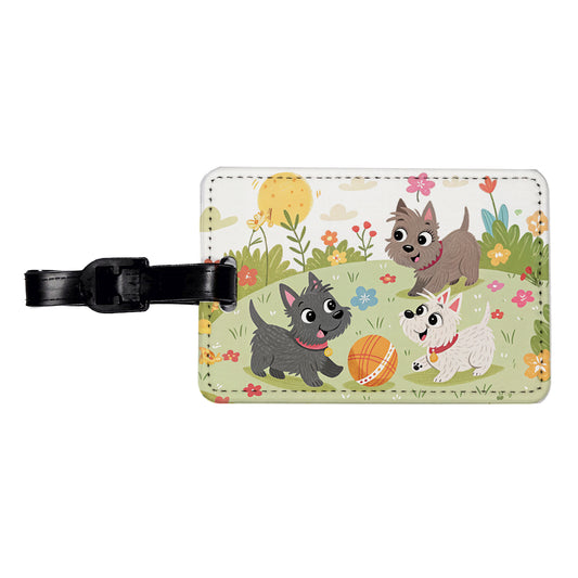 Kawaii Scottish Terriers Dogs Travel Faux Leather Luggage Tag