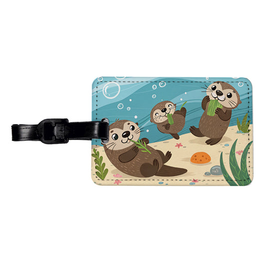 Kawaii Sea Otters Travel Faux Leather Luggage Tag