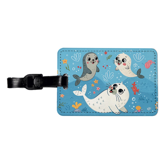 Kawaii Seals Travel Faux Leather Luggage Tag