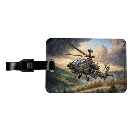AH-64 Apache US Army Attack Helicopter Flying Travel Faux Leather Luggage Tag
