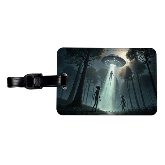 Alien Abduction in the Woods Sci-fi Travel Faux Leather Luggage Tag