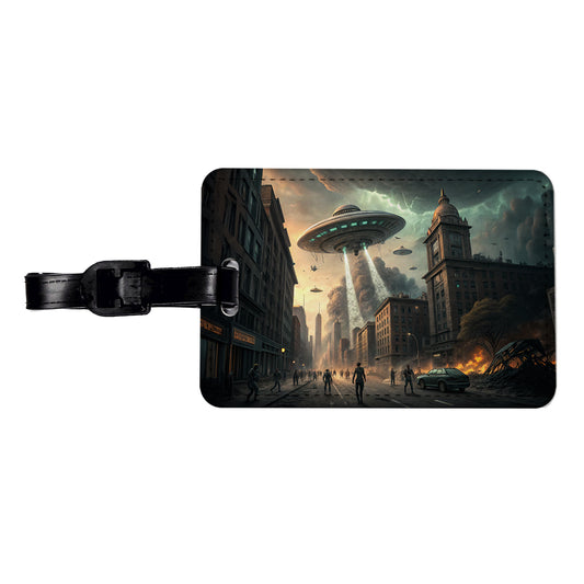 Alien Martian Invasion Destruction Of Earth Sci-fi Travel Faux Leather Luggage Tag