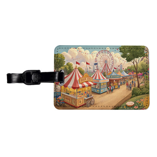 Americana State Fair Scene Travel Faux Leather Luggage Tag