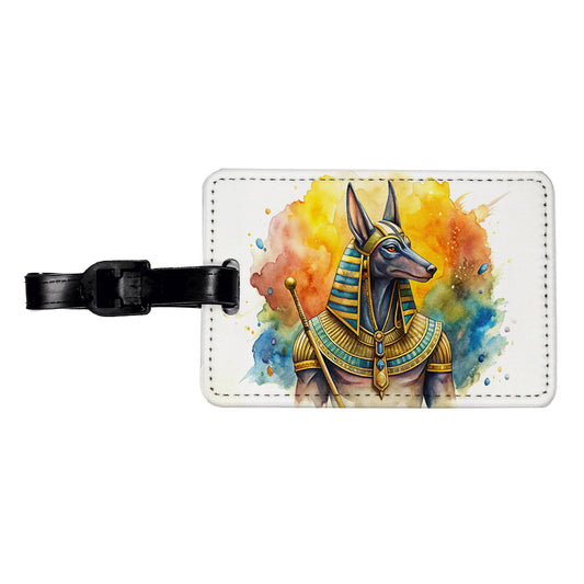 Ancient Egyptian God Anubis Watercolor Travel Faux Leather Luggage Tag
